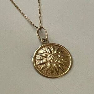 Solid 14k Gold Sun Pendant Necklace